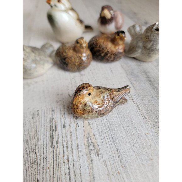 Bird mini‎ ceramic brown figure animal Robin xmas set decor - Picture 2 of 5